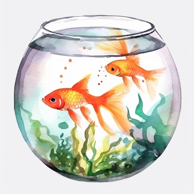 Watercolor fish bowl clipart, white isolated background, space out, hd