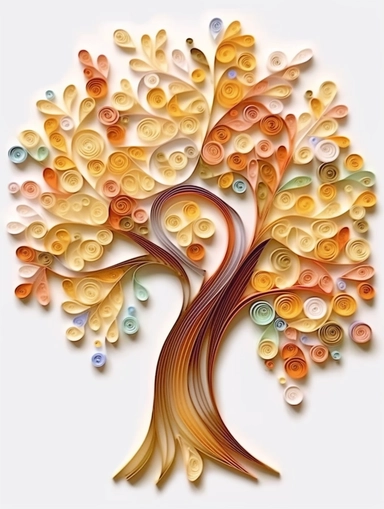 africa accacia tree art of quilling clipart, gold and glory pastel mute soft colors, illustration, white solid background,