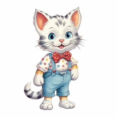 50s style cat, in the style of children's book illustration,high definition, 16k, insanely detailed, fine detail, sharp focus, illustration, isolated clipart white background