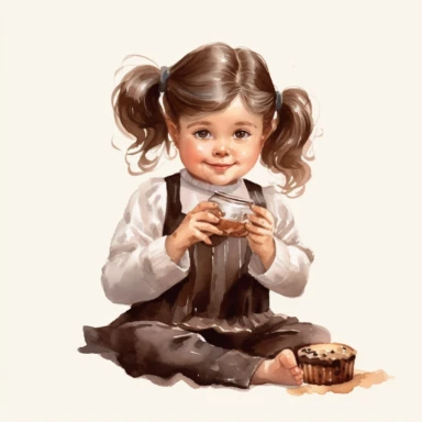 adorable cute vintage little girl eating Nutella, watercolor clipart, high quality clipart, no background , high details