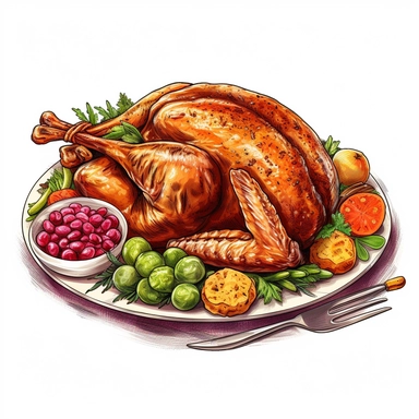 full roast turkey dinner clip art with white background