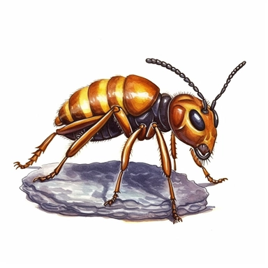 cute ant queen crawling, side-view, clipart, watercolor, white background