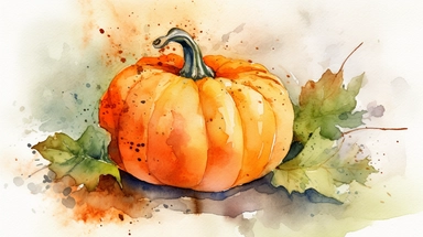 watercolor pumpkin clipart illustration, sharp focus, promotional photography