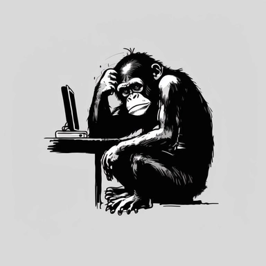 multiple hard working monkey memes, clipart, black on white, simplistic