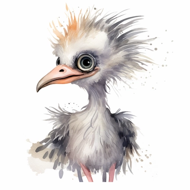watercolour Happy Baby Secretary Bird Cartoon Clipart, Cute, no text