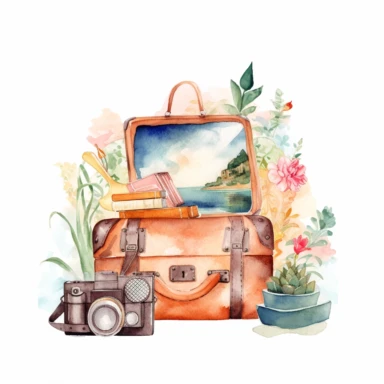 Traveling brush and design watercolor logo, clipart, white background