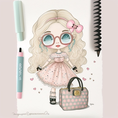a drawing of a girl with sunglasses and a purse, colourful, portrait of japanese gyaru, full image, white background, Clipart style, sweet, cute, happy, smiling, decora inspired illustrations,inspired by nicoletta ceccoli, little bo peep, my dress up darling anime, illustrated in whimsical style, mark ryden in the style of, inspired by Arabella Rankin, cute cartoon style, chibi girl, inspired by Mark Ryden