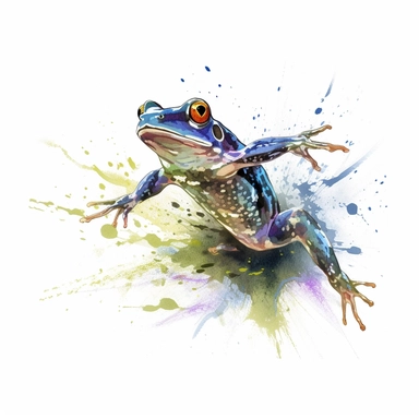 watercolour illustration free brushstrokes, beautiful and joyful, leaping frog, mark brooks, naturecore, animal clipart, isolated on a white background,