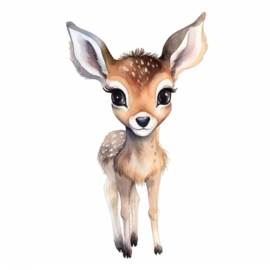 adorable bambi, expresion, watercolor, handpaint, white background, clipart,