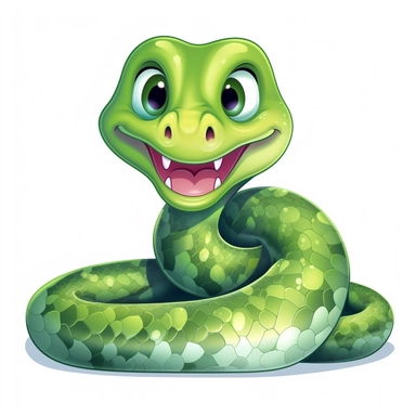 Clipart illustration cute friendly baby large snake white background