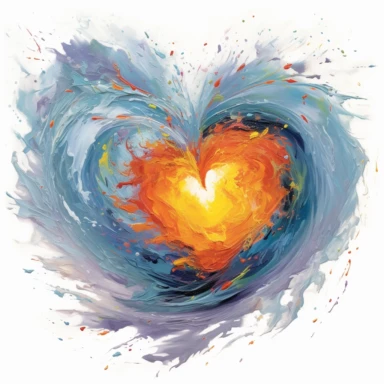 painting of a heart with a hurricane inside of it, in the style of enchanting realms, nature-inspired installations, bloomcore, mesmerizing colorscapes, skillful, fluid and organic, clipart, blank white background