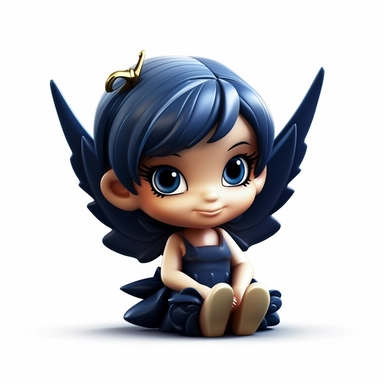 cute baby fairy, navy blue, 3D, toy, clipart, fantasy art, pure white background