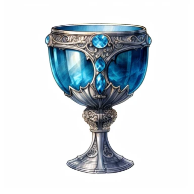 Blue jeweled chalice, water color, white background, clipart, 4k