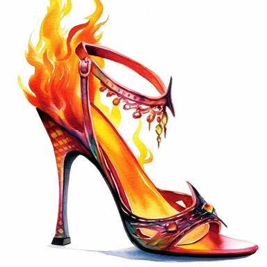 watercolor fire faire heels, flame around, detailed, hd, clipart