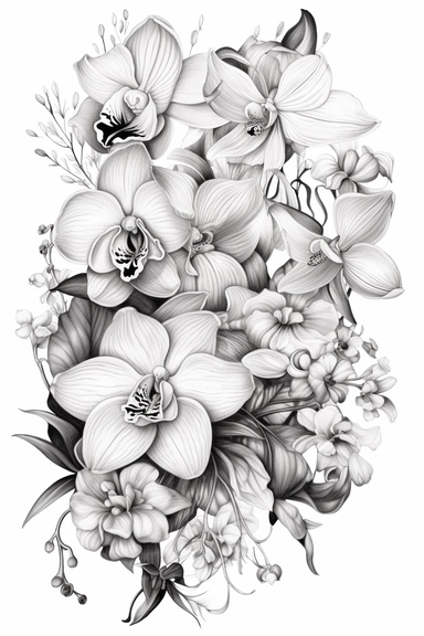 ine drawing clipart of orchids and chrysanthemum in black and white
