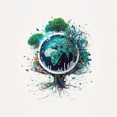 planet earth, tree, leaves, blue, simple, cosmos, particles, clean white background, digital, circuit board, icon, clipart, futuristic, 2D, flat, svg, sci-fi, 4k, vector,