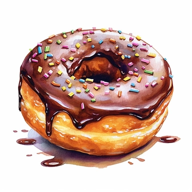 a beautiful detailed watercolor artwork of delicious Nutella-filled donut donut, food art, clipart, clear border, hd, on white background,