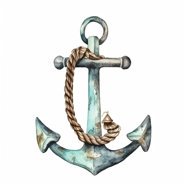 Realistic vintage boat anchor, watercolor, neutral colors, clipart isolated on clear white background, boho, lithograph, 32k uhd, textural