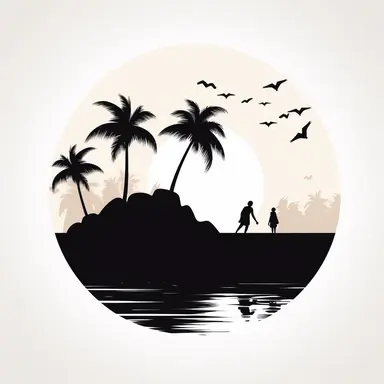 simple beach scene black, svg, clipart, silhouette cricut, white background