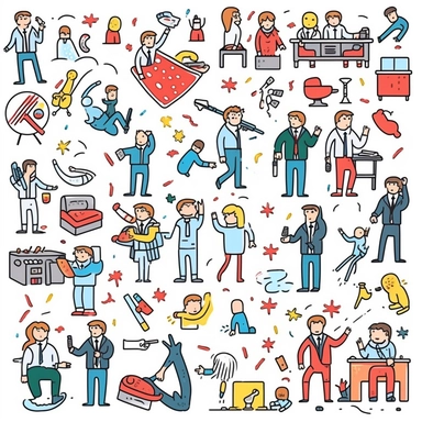 crime drugs mayhem and violence as corporate clipart icons, black line art icons