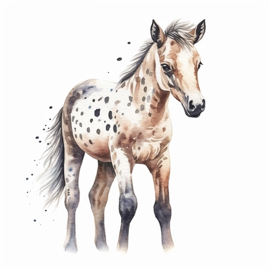 Appaloosa baby horse, highly detailed, watercolor, clipart, illustration, white background, digital painting, paper crafting, no signature, no text