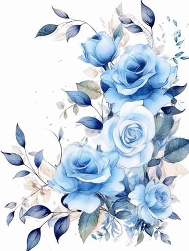 vintage beautiful victorian shabby chic blue roses frame on white background, blue theme, watercolor illustration, clipart
