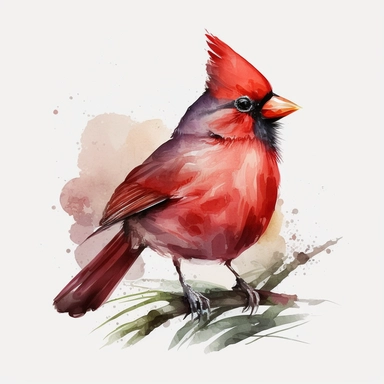 happy cute minimalist cardinal. Watercolor clipart style. White background, 8k, hdr, v 4