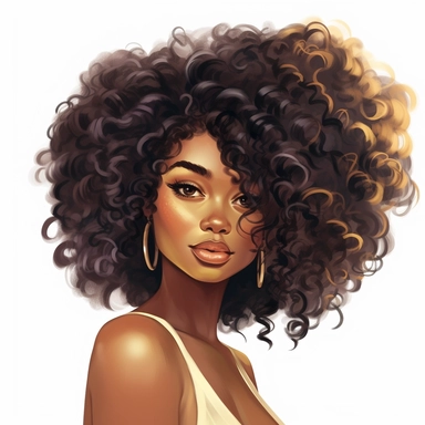 Pretty black woman clipart, curly hair