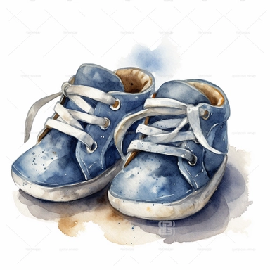 a watercolor clipart artwork of a newborn boy shoes, blank background, highly detailed, 8k