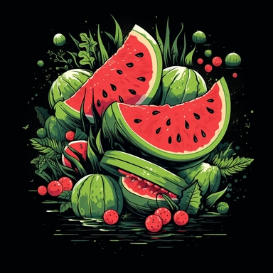 [5579635136325606] Summer T Shirt Vector, Summer Watermelon T Shirt Design, Summer Clipart, Watermelon, Hd, by Hsiao Ron Cheng,intricate, dark black background