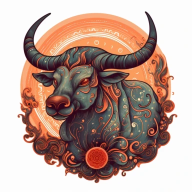 old style fire taurus zodiac, vector design illustration, in the style of detailed heavy metal embroidery, hand-painted details, Horoscope Clipart, isolated white background