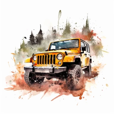jeep wrangler, clipart, watercolor