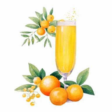 realistic watercolor orange juice mimosa clipart, white background