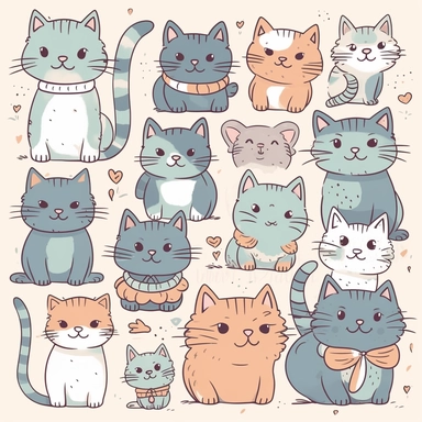 Funny cats clipart Cute cat clip art Kawaii kitten Kitty icons Pet illustrations Printable stickers Planner supplies Vector Commercial use