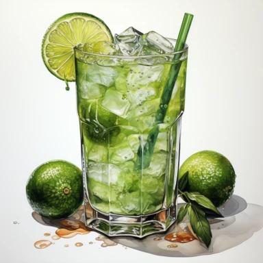 Margarita Cocktail, high level watercolor, hyper realistic cartoon, white background, 8k, ultra detailed clipart