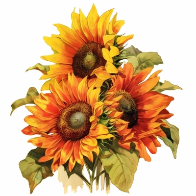 watercolor drawing of sunflowers, edwardian beauty, whitcomb-girls, colorful gardens, detailed illustrations, bloomcore, realistic color schemes, clipart