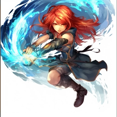 an anime character with red hair and blue flames, transparent background png clipart,anime,a city,a person with red hair and black clothes holding a sword in her hand,friends