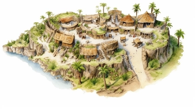 isolated images, illustrations on a white background, realistic top down overhead view caveman village map, Clipart, watercolor, realistic, isolated, full building, highly detailed, hdr, 32K, photo expert quality, watercolor realistic, hyperrealistic and highly detailed, isolated on a white background