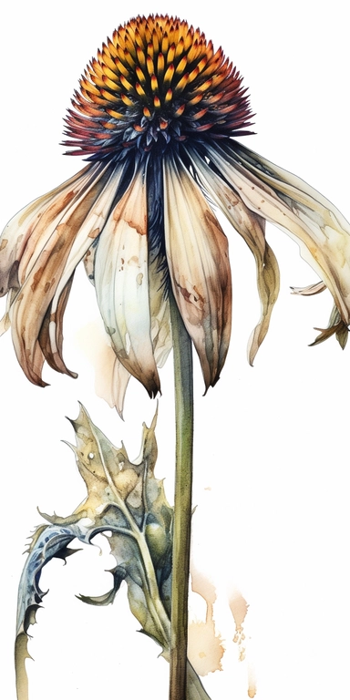 Watercolor Painting of SINGLE STEAM Coneflower FLOWER on white background beautiful multi - headed pale, Flora Design Patterns, Flemish Baroque by Rachel Ruysch, Behance, Rococo, Intricate Detailed, Soft Light Effect, Oil Paint Strokes, Light Academia Aesthetic Flowers, Lighting cinematic, all shown shimmering stamens, tyndall light, light effect, texture, colorful, 8k, fantasy, ray tracing, depth of field, vivid, spectacular lighting, octane rendering, highly detailed, ultra - realistic, white 