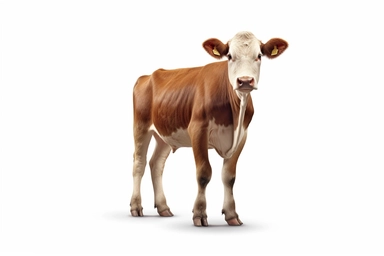 High - resolution, photorealistic clip art of a [cow], isolated on a clean [white] background, this image features no border, frame, text, or typography, ensuring a clean and clear visual, the expert lighting and texture details showcase object simplicity.