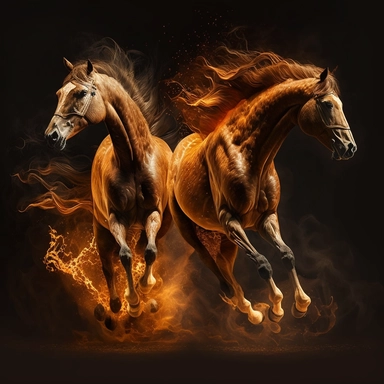 As the horses charge towards the enemy, their hooves pound the ground, creating a fiery intensity that echoes through the air, clipart, 8k, 3D.