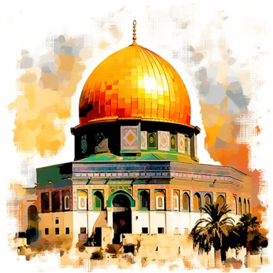 Dome of the Rock Jerusalem with background, Abstract Picasso style, clipart white background