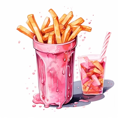 pink makeshake and fries, clipart