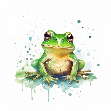 watercolour illustration free brushstrokes, beautiful and joyful, simple, cute green frog, mark brooks, naturecore, animal clipart, isolated on a white background,
