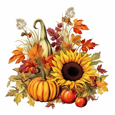 clipart of harvest festivals, autumn colors on a white background, clipart, vintage style--q2--s1000