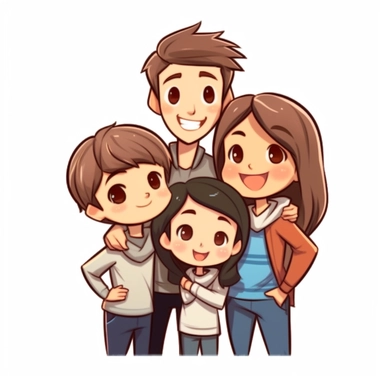 Cute happy chibi family clipart, white background