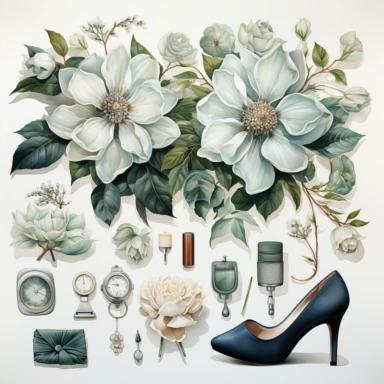 watercolour, wedding theme, different object from this theme, clipart, white background