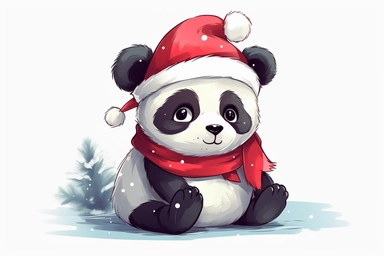 Cute panda in christmas Day clipart, cartoon, white background,