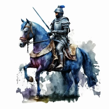 knight on a horse, watercolor clipart, transparent background, no text or logos or watermark