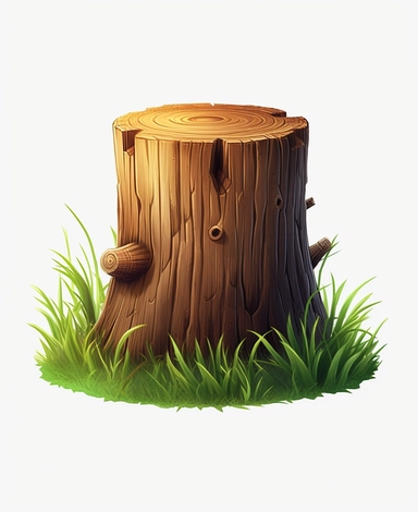cartoon-style, 3d, realistic, tree stump with grass, clip art,